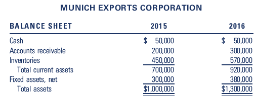 Two years of financial statement data for the Munich Export