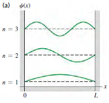 Compare the wave functions for the first three energy levels